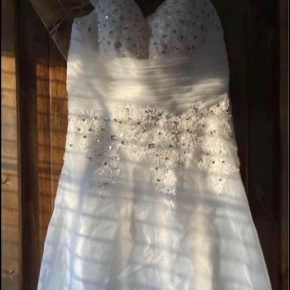 Size 14 Wide Sleeveless Strap Wedding Dress Beaded Lace